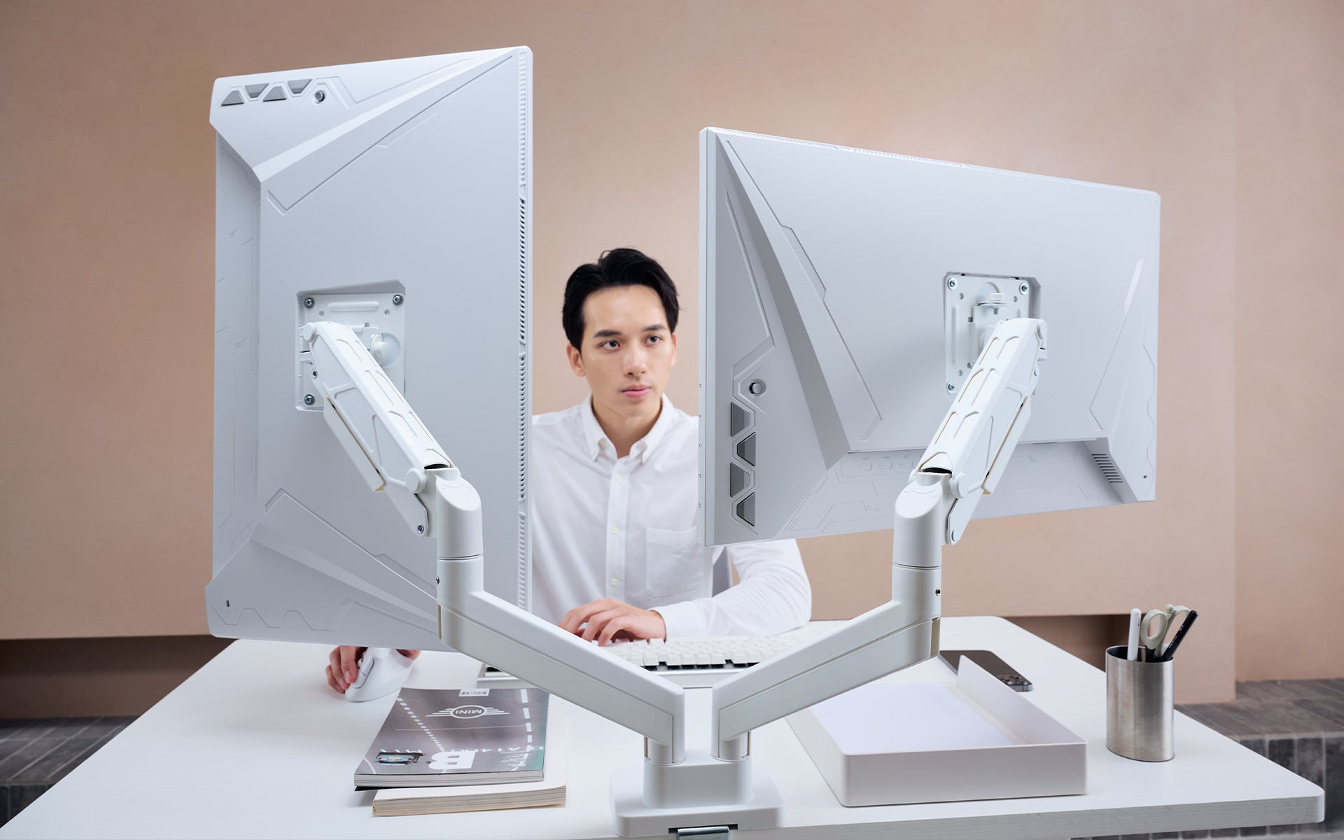 ULTRARM monitor arm and Moodular wooden monitor stand — modular, ergonomic, and designed for VISION ultrawide monitors. Enhances comfort, saves space, and elevates your workspace with precision craftsmanship.