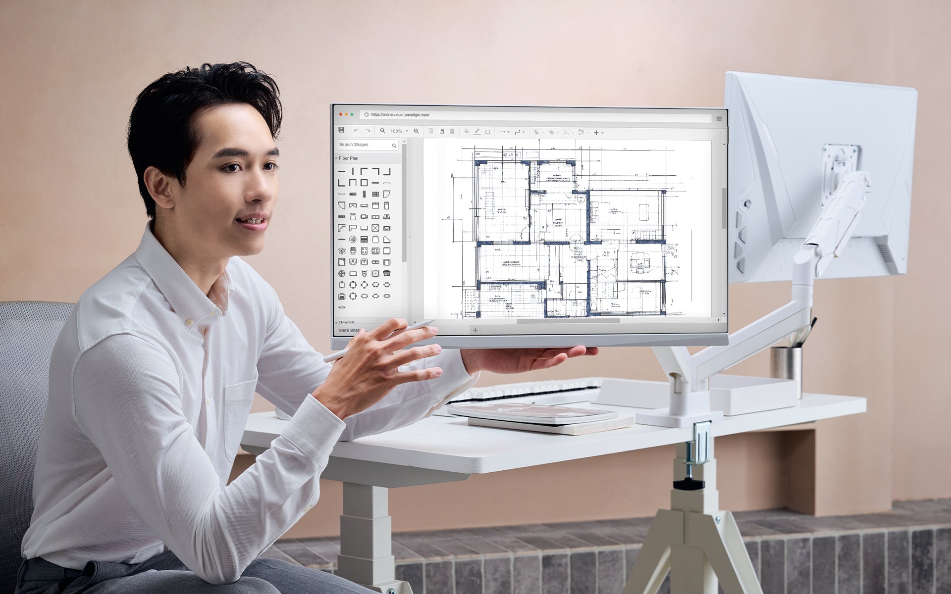 ULTRARM monitor arm and Moodular wooden monitor stand — modular, ergonomic, and designed for VISION ultrawide monitors. Enhances comfort, saves space, and elevates your workspace with precision craftsmanship.