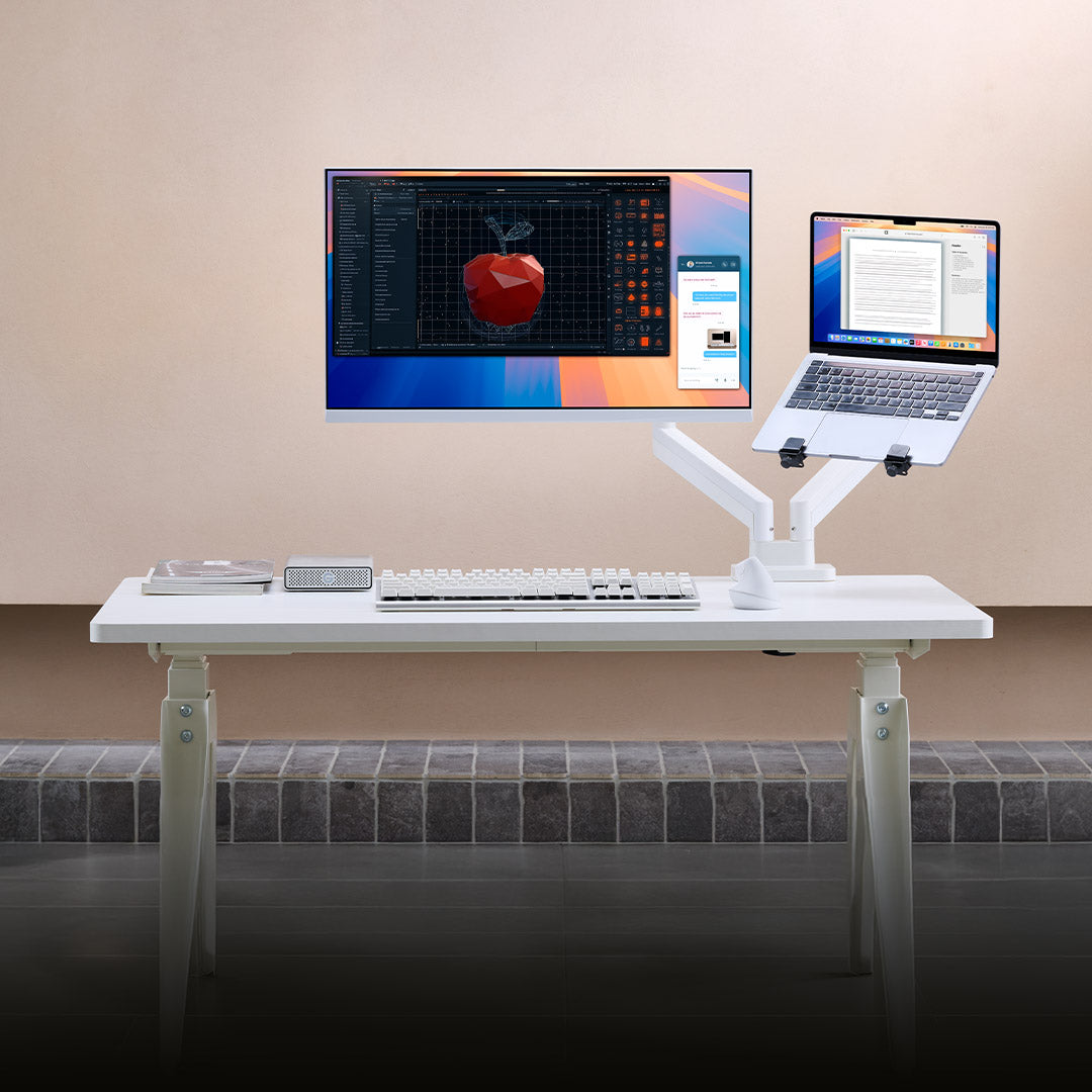 ULTRARM monitor arm and Moodular wooden monitor stand — modular, ergonomic, and designed for VISION ultrawide monitors. Enhances comfort, saves space, and elevates your workspace with precision craftsmanship.