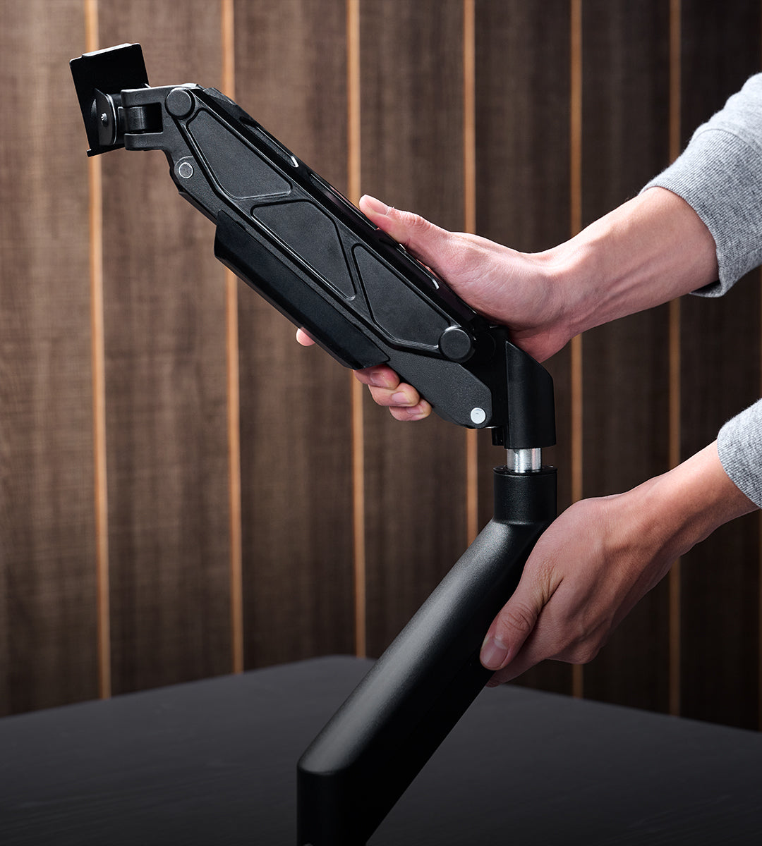 ULTRARM monitor arm and Moodular wooden monitor stand — modular, ergonomic, and designed for VISION ultrawide monitors. Enhances comfort, saves space, and elevates your workspace with precision craftsmanship.